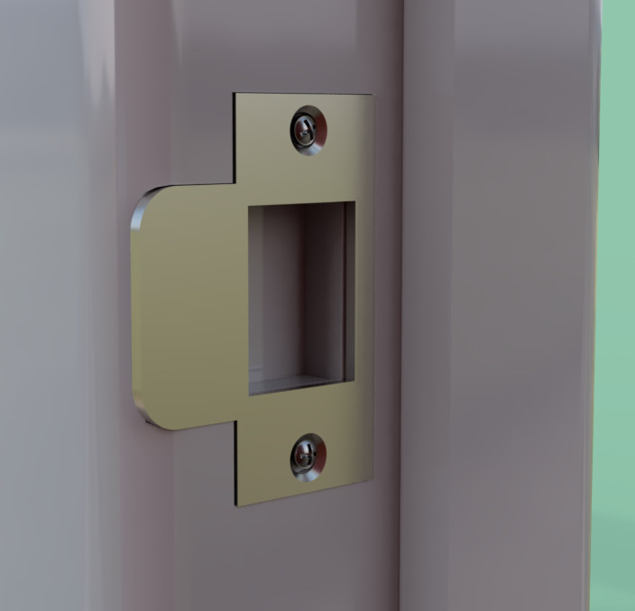 Knob lock strike plate installed on door frame