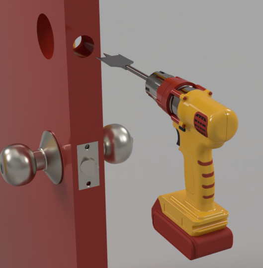 Using a spade bit to make a hole in the edge of a door